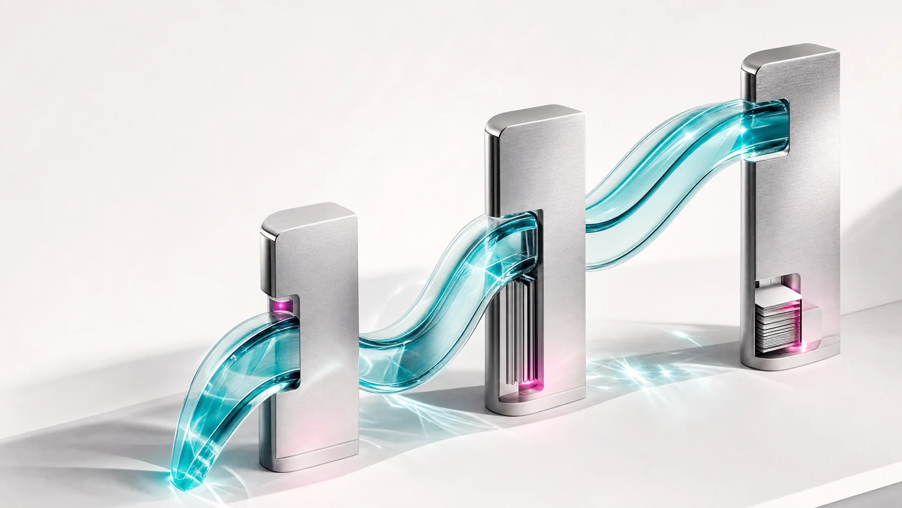 Conceptual connected glass and chrome automation modules